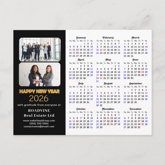 Business 2025 Kalender Modern Zwart Goud Glitter Feestdagenkaart (Voorkant)
