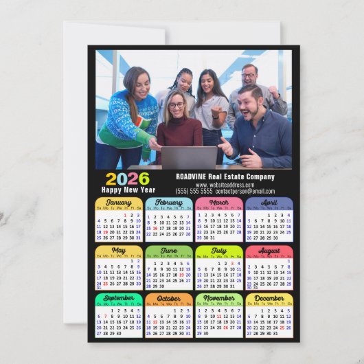 Business 2025 Kalender Modern Zwart Goud Kleurrijk Feestdagenkaart (Voorkant)