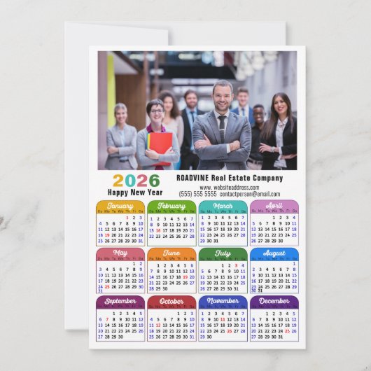 Business 2025 Kalender Modern Zwart Goud Kleurrijk Feestdagenkaart (Voorkant)