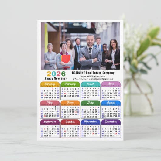 Business 2025 Kalender Modern Zwart Goud Kleurrijk Feestdagenkaart (Staand voorkant)