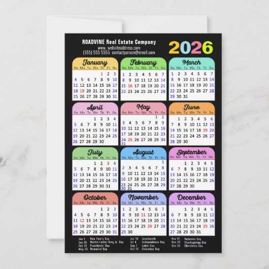 Business 2025 Kalender Modern Zwart Goud Kleurrijk Feestdagenkaart (Voorkant)