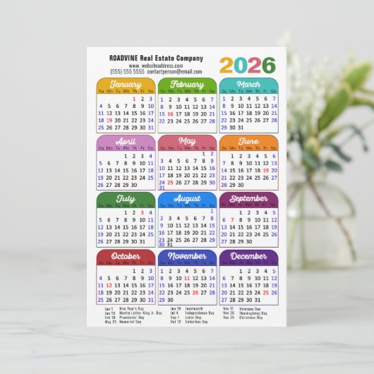 Business 2025 Kalender Modern Zwart Goud Kleurrijk Feestdagenkaart (Staand voorkant)