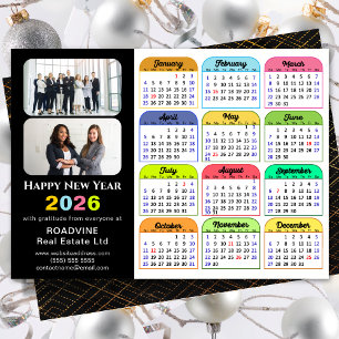 Business 2025 Kalender Modern Zwart Goud Kleurrijk Feestdagenkaart