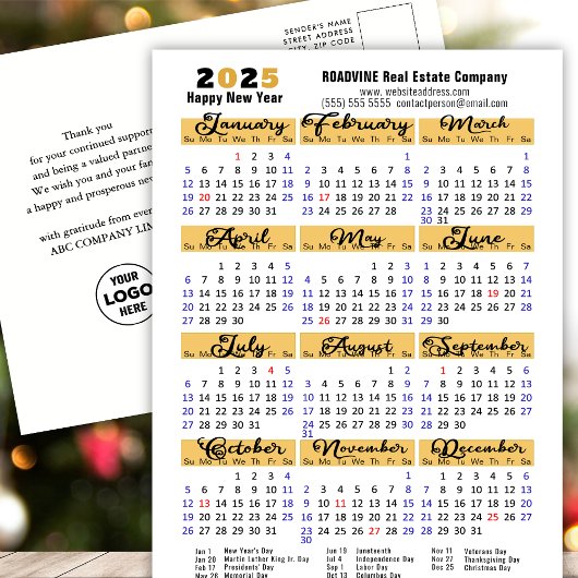 Business 2025 Kalender Modern Zwart Script Eenvoud Feestdagenkaart