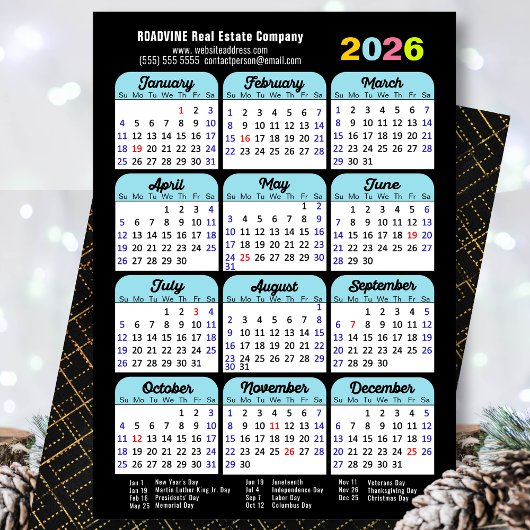 Business 2025 Kalender Zwart Blauw Minimalist Feestdagenkaart
