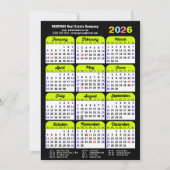 Business 2025 Kalender Zwart Groen Minimalist Feestdagenkaart (Voorkant)