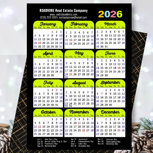 Business 2025 Kalender Zwart Groen Minimalist Feestdagenkaart