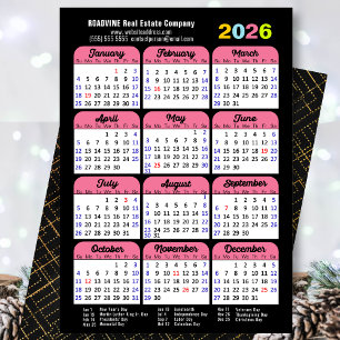Business 2025 Kalender Zwart Roze Minimalist Feestdagenkaart