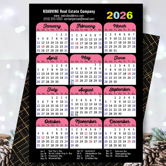 Business 2025 Kalender Zwart Roze Minimalist Feestdagenkaart