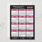 Business 2025 Kalender Zwart Roze Minimalist Feestdagenkaart (Voorkant)