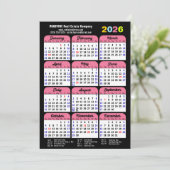 Business 2025 Kalender Zwart Roze Minimalist Feestdagenkaart (Staand voorkant)