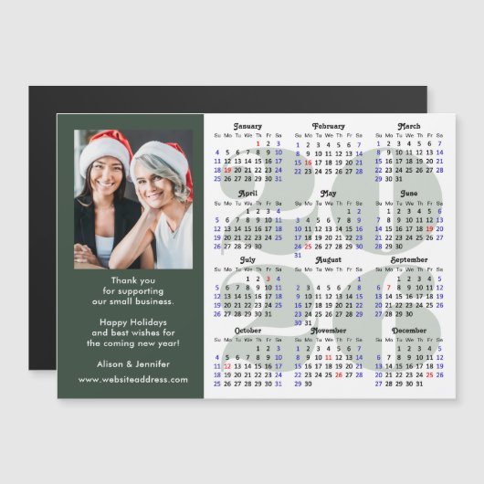Business 2026 Kalender Sage Groene Foto Magnetisch (Voorkant / Achterkant)
