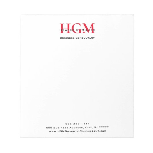 Business 3 Letter Monogram Logo Rood Zwart Wit Notitieblok (Voorkant)