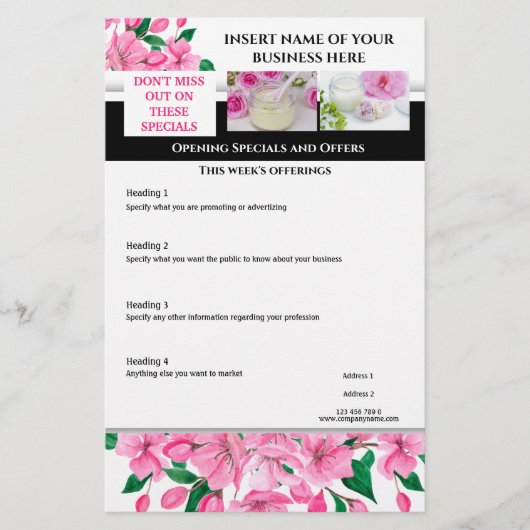 Business 4 photocherry blossom spa salon chic flyer (Voorkant)