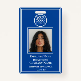 Business Add Logo Moderne Blue White Employee Id Badge