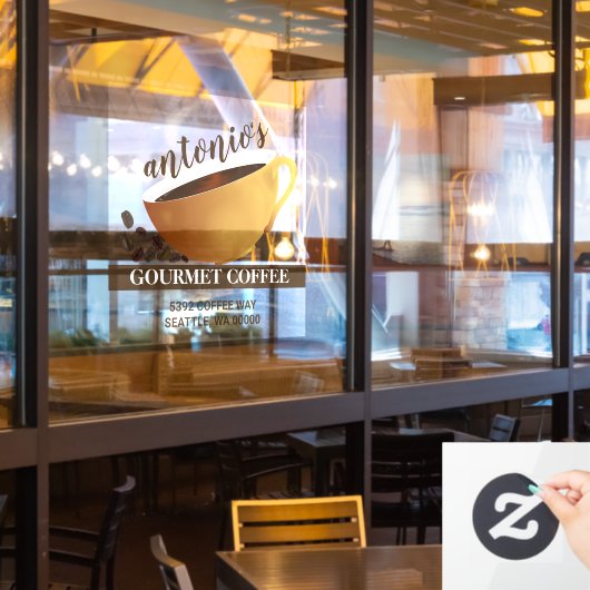 Business Address Coffee Cup Coffee Raamsticker (Restaurant Raam)