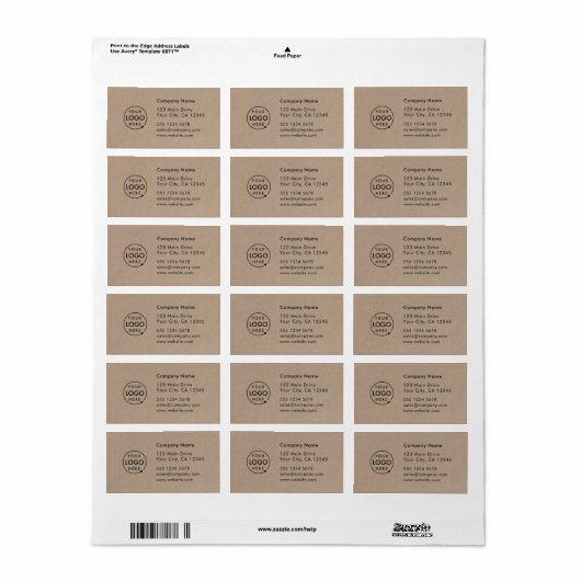 Business Address Label | Rustic Kraft Logo Sticker (Full Sheet)