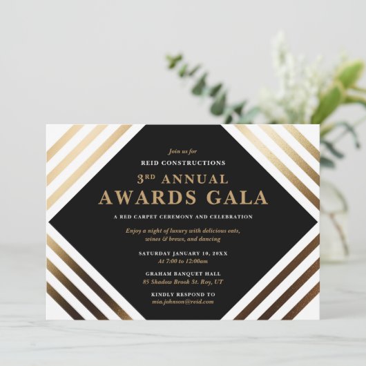 Business Awards Gala Elegant Gold Black Kaart (Staand voorkant)