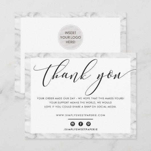 BUSINESS BEDANKT U elegante zwart grijs marmer LOG (Voorkant / Achterkant)