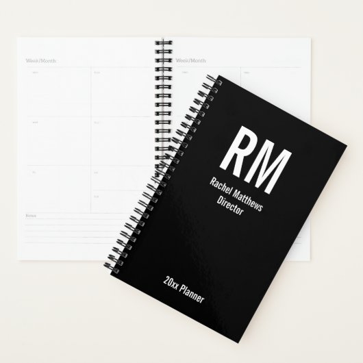 Business Black and White Monogram Text Sjabloon Planner (Display)