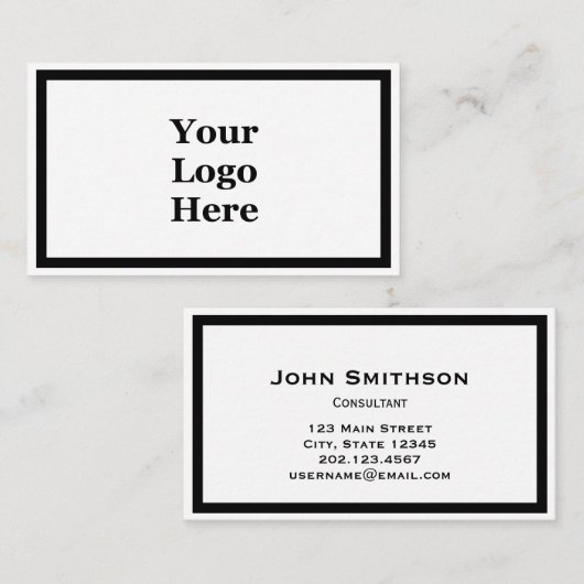 Business Black and White Your Logo Sjabloon Visitekaartje (Voorkant / Achterkant)