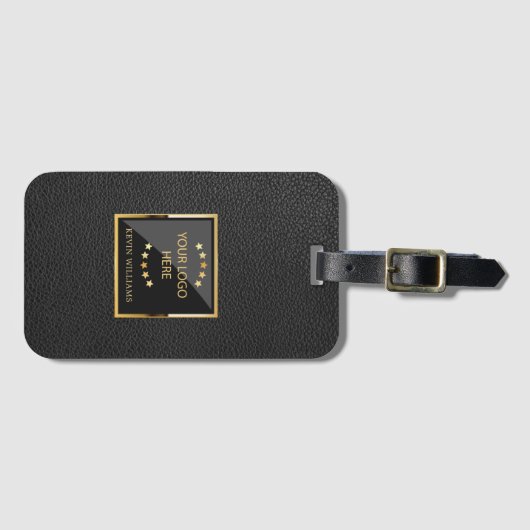 Business Black Faux Leather Logo gepersonaliseerd Bagagelabel (Voorkant (horizontaal))