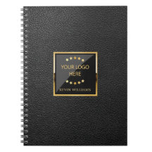 Business Black Faux Leather Logo gepersonaliseerd