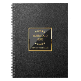 Business Black Faux Leather Logo gepersonaliseerd Notitieboek