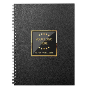 Business Black Faux Leather Logo gepersonaliseerd Notitieboek