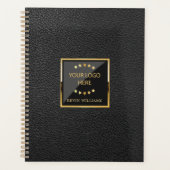 Business Black Faux Leather Logo gepersonaliseerd Planner (Voorkant)