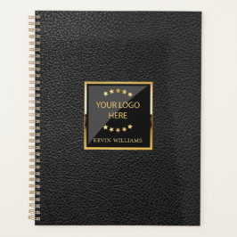 Business Black Faux Leather Logo gepersonaliseerd Planner