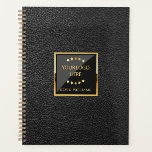 Business Black Faux Leather Logo gepersonaliseerd Planner