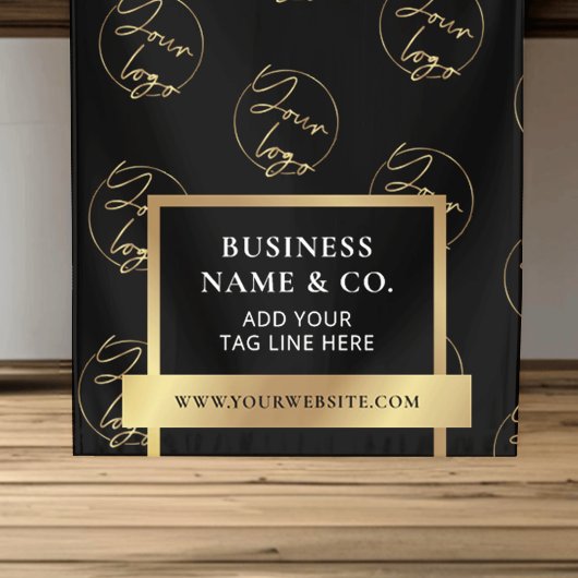 Business Black & Gold Logo Pattern Promotional Korte Tafelloper