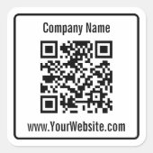 Business Black White Company Name QR Code Sjabloon Vierkante Sticker (Voorkant)