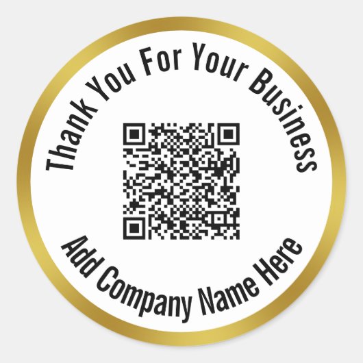 Business Black White en Gold Bedankt QR-code Ronde Sticker (Voorkant)