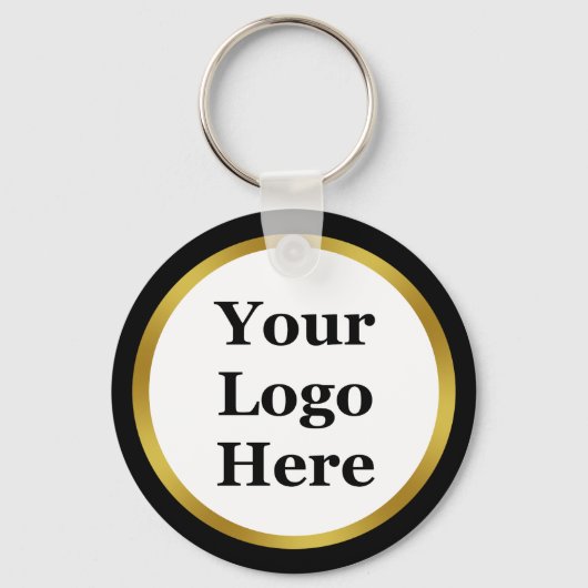 Business Black, White en Gold Your Logo hier Sleutelhanger (Voorkant)