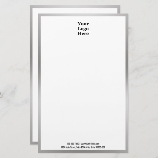 Business Black White en Silver Your Logo Briefpapier (Voorkant / Achterkant)