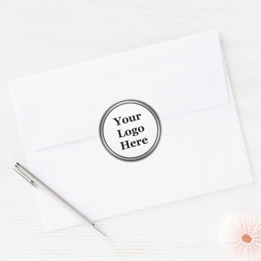 Business Black White en Silver Your Logo Ronde Sticker (Envelop)