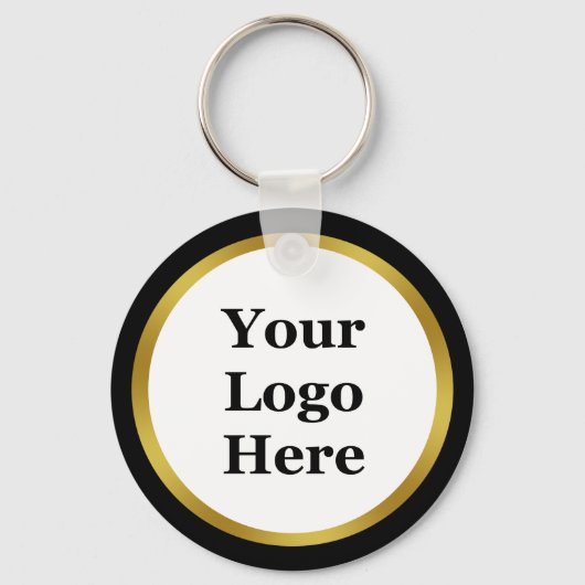 Business Black White Gold 2-zijdig Uw Logo hier Sleutelhanger (Voorkant)