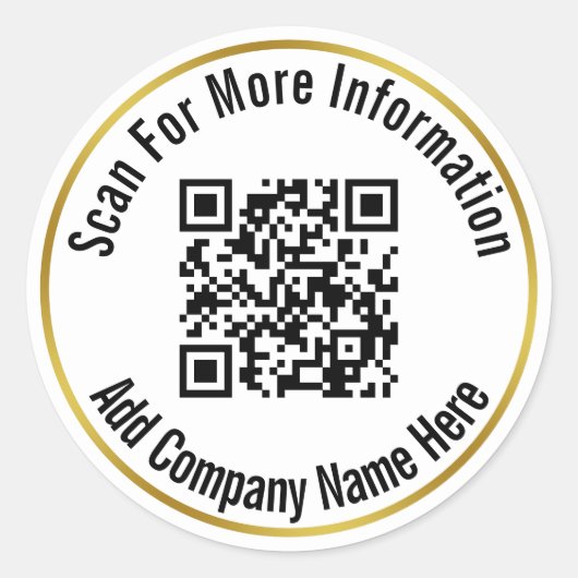 Business Black White Gold QR Code Text Sjabloon Ronde Sticker (Voorkant)