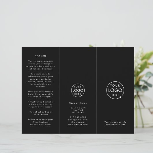 Business Branded Moderne Zwart Gevouwen Brochure (Staand voorkant)
