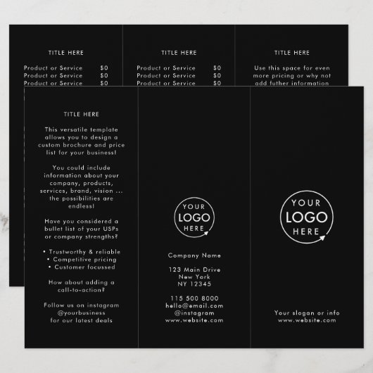 Business Branded Moderne Zwart Gevouwen Brochure (Voorkant / Achterkant)