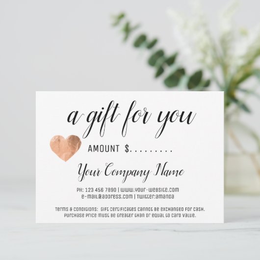 Business Cadeaubon Gewoon zwart wit hart (Staand voorkant)