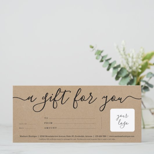 Business Cadeaubon met Logo | Gewoon recht (Staand voorkant)