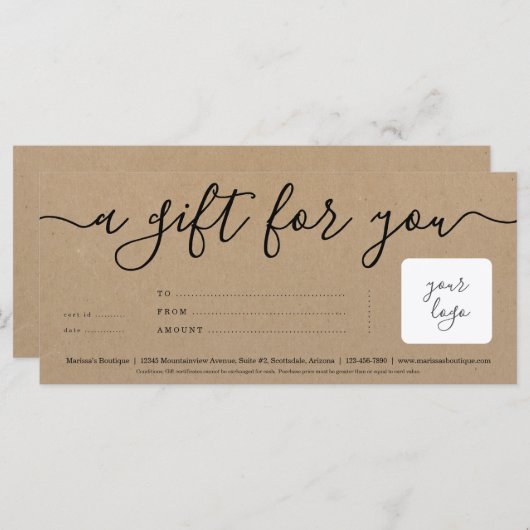 Business Cadeaubon met Logo | Gewoon recht (Voorkant / Achterkant)