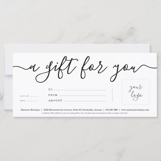 Business Cadeaubon met Logo | Gewoon recht (Voorkant)