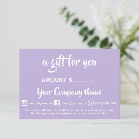 Business Cadeaubon Online Winkelen Paars (Staand voorkant)