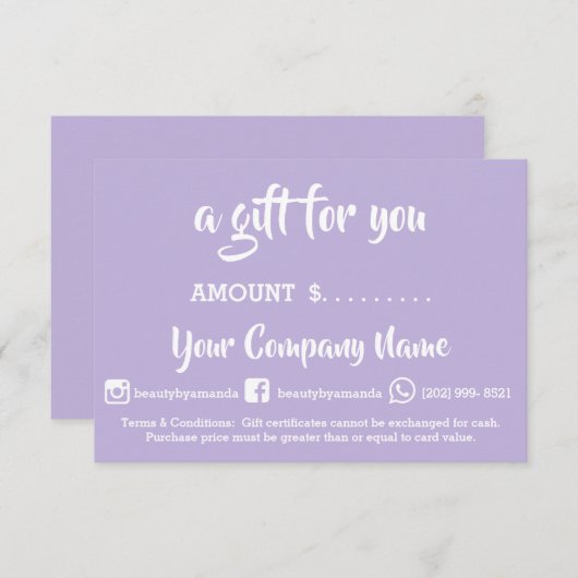 Business Cadeaubon Online Winkelen Paars (Voorkant / Achterkant)