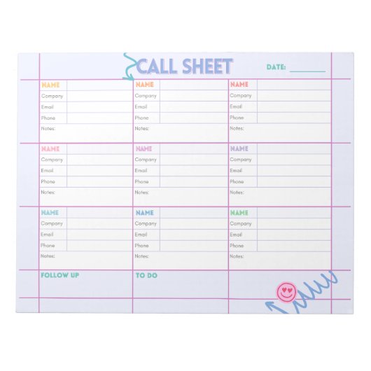 Business Call Planner & Tracking Sheet Notitieblok (Voorkant)