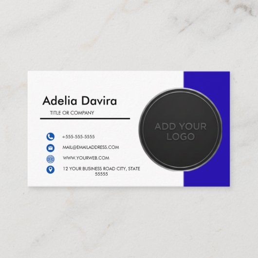 Business Card  Blue with Simple Logo and Text  Visitekaartje (Voorkant)